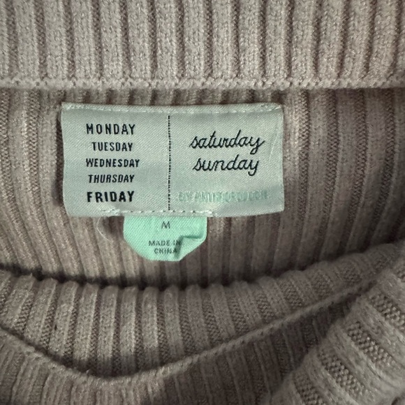 ANTHROPOLOGIE Saturday Sunday Womens Med Cowl Neck Sweater Textured Chevron Tan - Picture 3 of 10